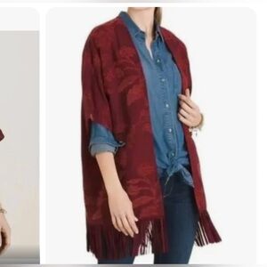 Chicos Red Floral Jacquard Ruana size XL